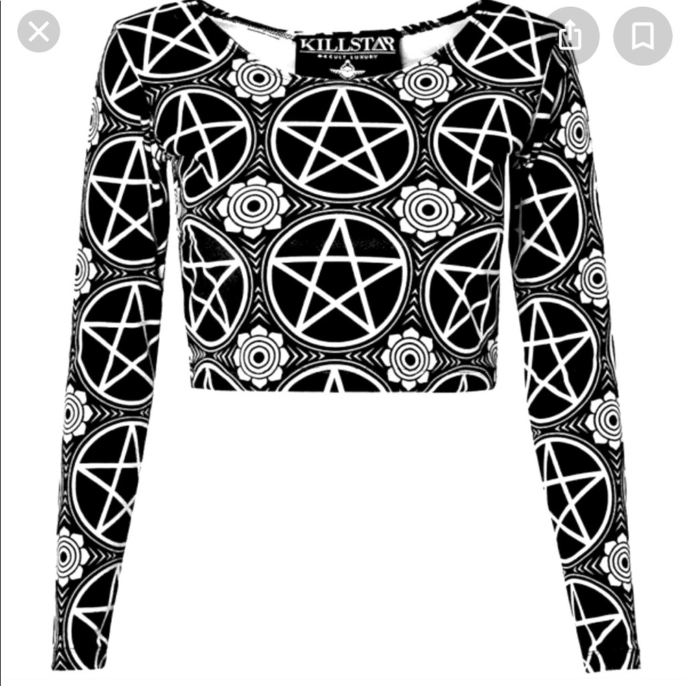 killstar occult pentegram velvet black and white crop top SMALL